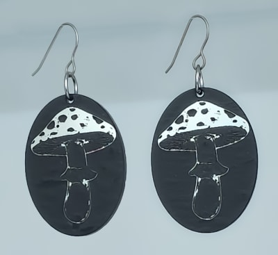 18g Earrings - Silver Acrylic - Mushroom