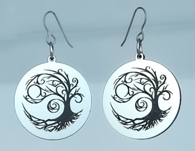 18g Earrings - Silver Acrylic - Swirled Tree
