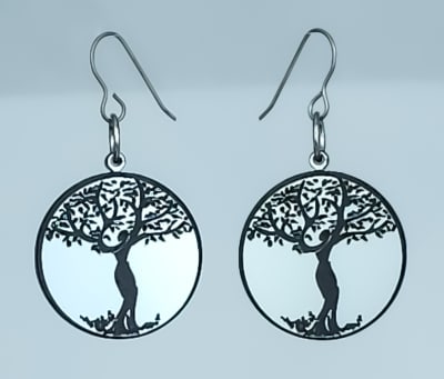 18g Earrings - Silver Acrylic - Tree of Life