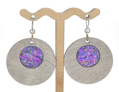 18g Earrings - Celestial Pink Dichro Inlay - Circle - Dovetale