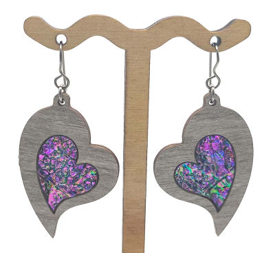 18g Earrings - Celestial Pink Dichro Inlay - Heart - Dovetale