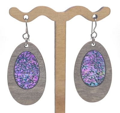 18g Earrings - Celestial Pink Dichro Inlay - Oval - Dovetale
