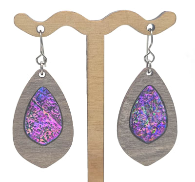 18g Earrings - Celestial Pink Dichro Inlay - Pointed Teardrop - Dovetale