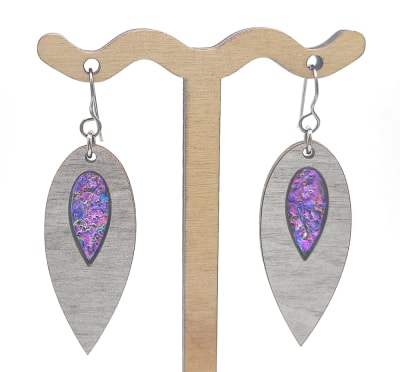 18g Earrings - Celestial Pink Dichro Inlay - Petal - Dovetale