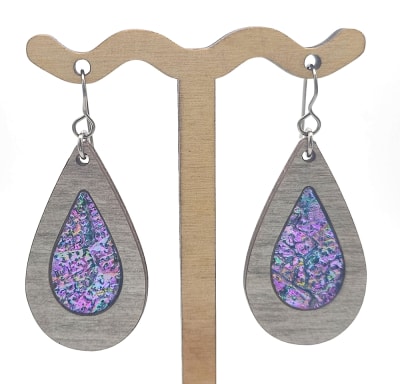 18g Earrings - Celestial Pink Dichro Inlay - Teardrop - Dovetale
