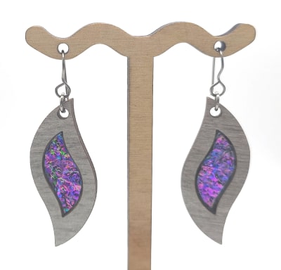 18g Earrings - Celestial Pink Dichro Inlay - Wave - Dovetale