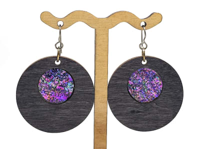 18g Earrings - Celestial Pink Dichro Inlay - Circle - Ebony