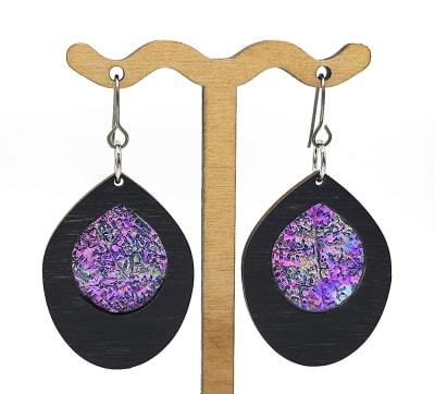 18g Earrings - Celestial Pink Dichro Inlay - Phat Teardrop - Ebony