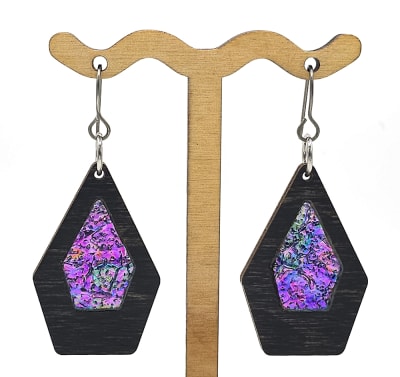 18g Earrings - Celestial Pink Dichro Inlay - Spire - Ebony