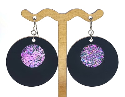 18g Earrings - Celestial Pink Dichro Inlay - Circle - Slate