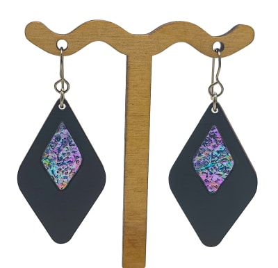 18g Earrings - Celestial Pink Dichro Inlay - Diamond - Slate