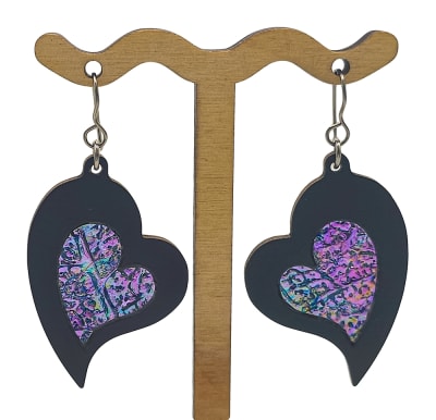 18g Earrings - Celestial Pink Dichro Inlay - Heart - Slate