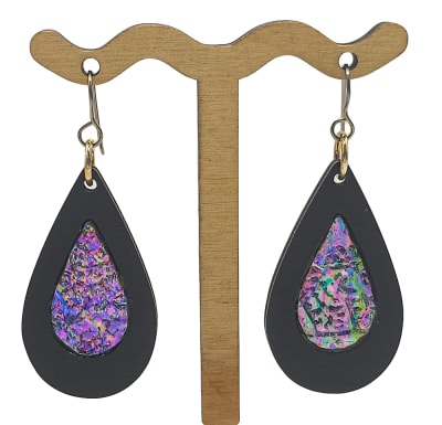 18g Earrings - Celestial Pink Dichro Inlay - Teardrop - Slate