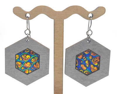 18g Earrings - Fire Starter Dichro Inlay - Hex - Dovetale