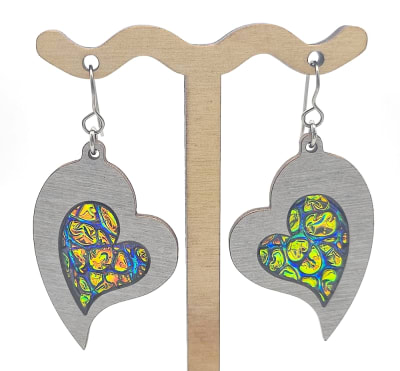 18g Earrings - Fire Starter Dichro Inlay - Heart - Dovetale