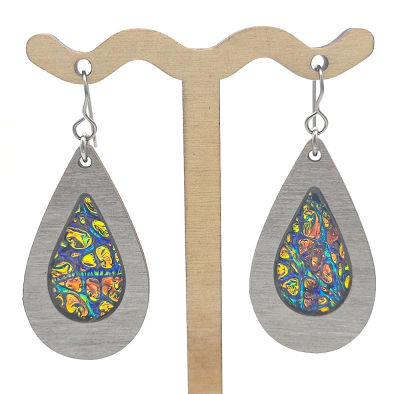 18g Earrings - Fire Starter Dichro Inlay - Teardrop - Dovetale