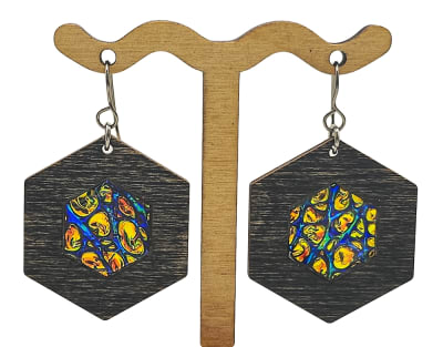 18g Earrings - Fire Starter Dichro Inlay - Hex - Ebony