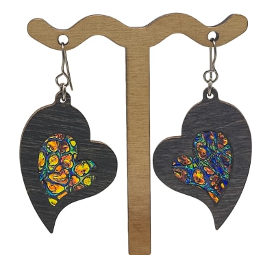 18g Earrings - Fire Starter Dichro Inlay - Heart - Ebony