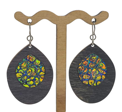 18g Earrings - Fire Starter Dichro Inlay - Phat Teardrop - Ebony