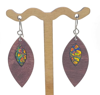 18g Earrings - Fire Starter Dichro Inlay - Marquise - Mahogany