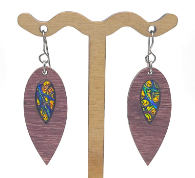18g Earrings - Fire Starter Dichro Inlay - Petal - Mahogany