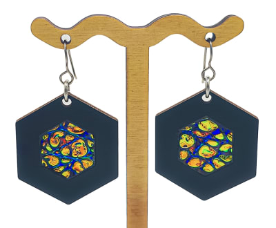 18g Earrings - Fire Starter Dichro Inlay - Hex - Slate