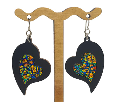 18g Earrings - Fire Starter Dichro Inlay - Heart - Slate