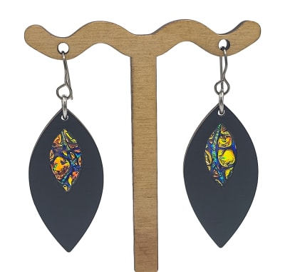 18g Earrings - Fire Starter Dichro Inlay - Marquise - Slate