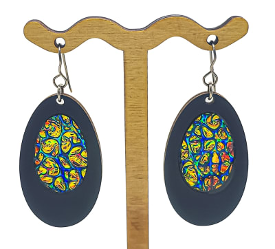 18g Earrings - Fire Starter Dichro Inlay - Oval - Slate