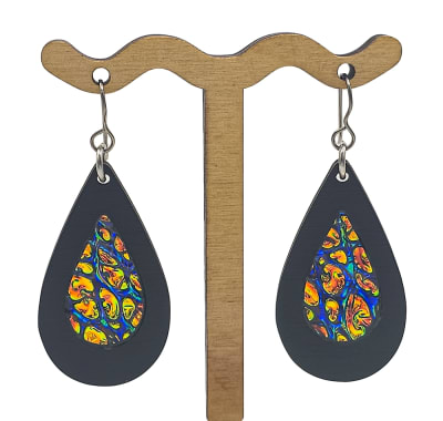 18g Earrings - Fire Starter Dichro Inlay - Teardrop - Slate