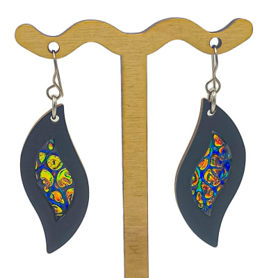 18g Earrings - Fire Starter Dichro Inlay - Wave - Slate