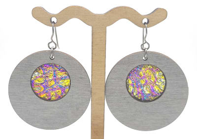 18g Earrings - Goldstone Dichro Inlay - Circle - Dovetale