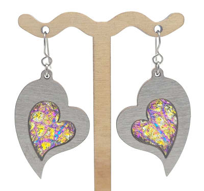 18g Earrings - Goldstone Dichro Inlay - Heart - Dovetale