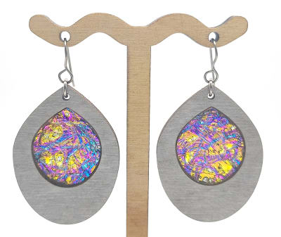 18g Earrings - Goldstone Dichro Inlay - Phat Teardrop - Dovetale