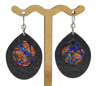 18g Earrings - Sunset Blues Dichro Inlay - Phat Teardrop - Ebony