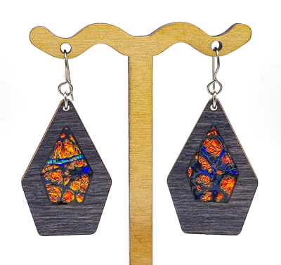 18g Earrings - Sunset Blues Dichro Inlay - Spire - Ebony