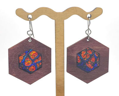 18g Earrings - Sunset Blues Dichro Inlay - Hex - Mahogany
