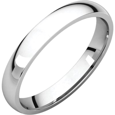 A 3mm thin comfort wedding band in 14k gold.