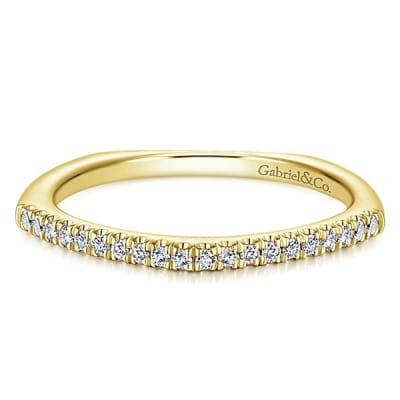 This yellow gold stackable ring uses round brilliant diamonds and 14k yellow to send its message.