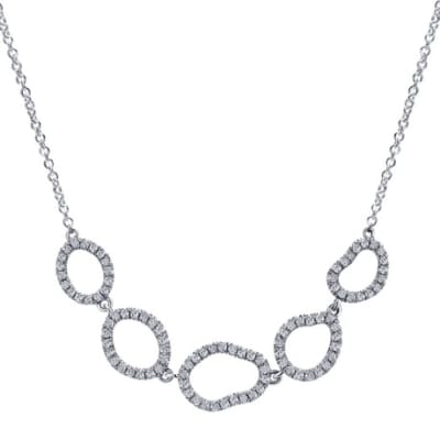 This 5 link white gold diamond necklace with almost one half carat of round brilliant diamonds is a standout in 14k white gold.