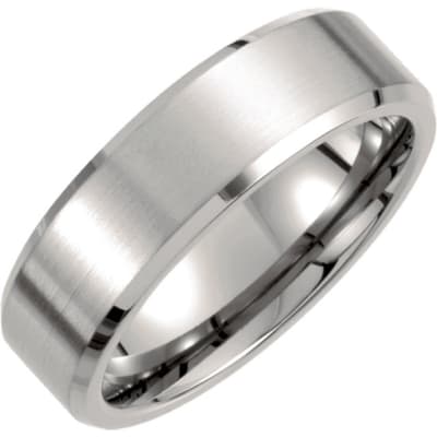 Titanium men's wedding band with beveled edge.