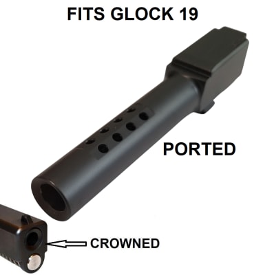 Black Barrel For Glock 19 Barrel 9MM 9x19 Fits GEN 1 2 3 4  5 Black DLC, Ported