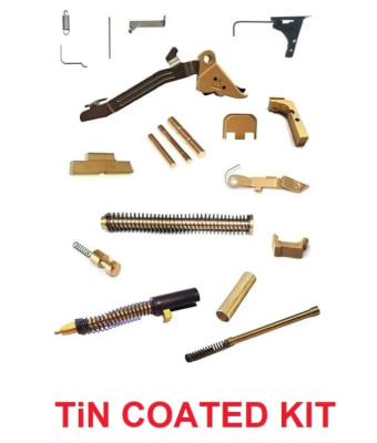 Lower and Upper Parts Kit For GLOCK 19 Gen 1 2 3 Choose Custom Coated Kit, TiN Coated Guide Rod and Extended Controls with Tango Down Flat Faced Trigger, TiN Gold