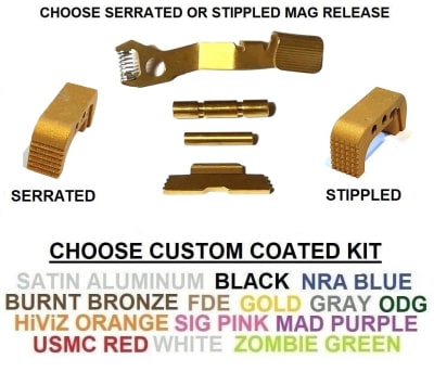 TANGO DOWN Slide Stop, Control Kit and Mag Release For Glock 42 43 43X 48, Cerakote, Chrome, TiN Gold