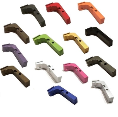 Serrated Aluminum Extended Magazine Release For Glock 17, 19, 20 Generation 1 2 3, Cerakote, Chrome