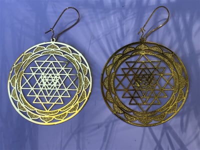 ER-203 Shree Yantra 18k Gold Plated 2" Earrings
