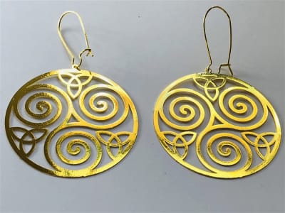 ER-228 Triskelion 18k Gold plated 2" earrings