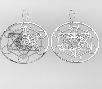 ER-302-S 72mm Metatron Cube Silver plated Earrings