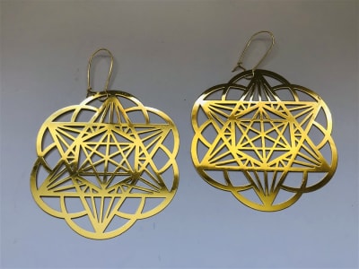 Star Merkaba Seed of Life 18k Gold Plated 3 inches (72mm) Earrings