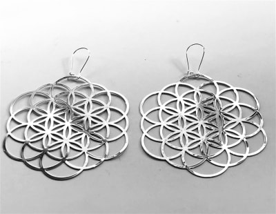 ER-321-S Expanded Seed of Life silver Plated 3" Earrings